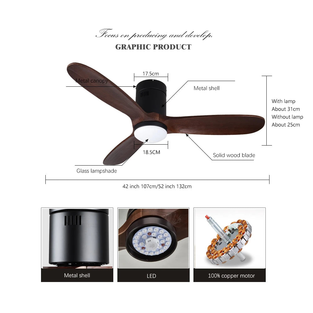 SOVE Black Vintage Wood Ceiling Fan Wooden Ceiling Fans With Lights Decorative Home Fan Lamp Retro Ceiling Fan Remote Control