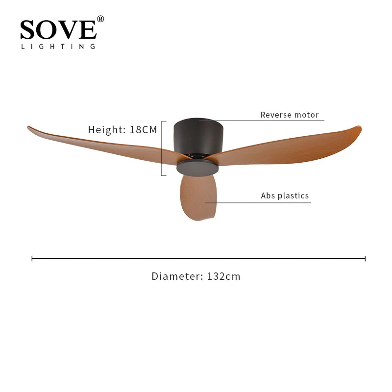 SOVE Ceiling Fans With Remote Control Modern Black White Low Floor DC Motor 30W Simple Ceiling Fan Without Light Home Fan 220V