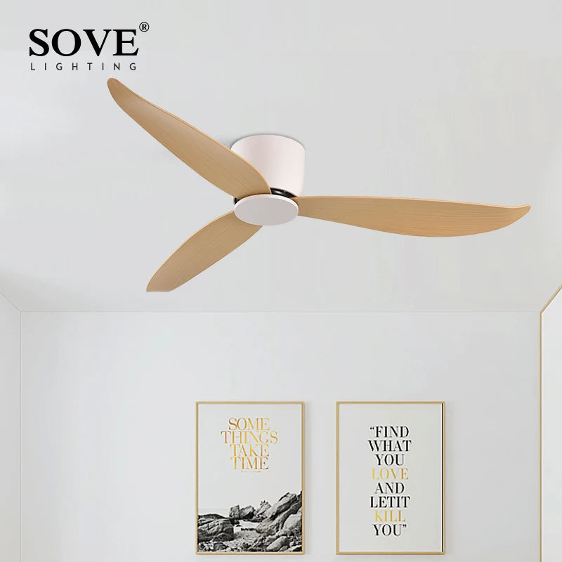 SOVE Ceiling Fans With Remote Control Modern Black White Low Floor DC Motor 30W Simple Ceiling Fan Without Light Home Fan 220V