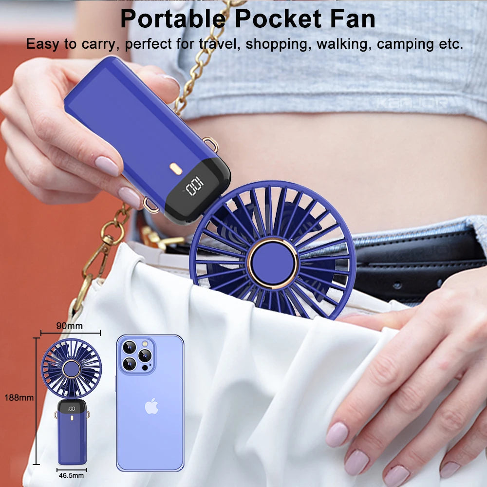 Electric Fan Mini Handheld Fan Foldable Rechargeable Neck Fans 5 Wind Speeds Adjustable Portable Mini Fan Wireless Desk Fan