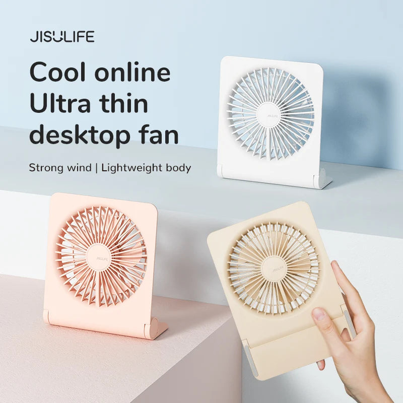 JISULIFE Mini Portable Fan Desktop Fan USB Charging Quiet Foldable Hanging Standing Cooling Fan for Travel Office Home