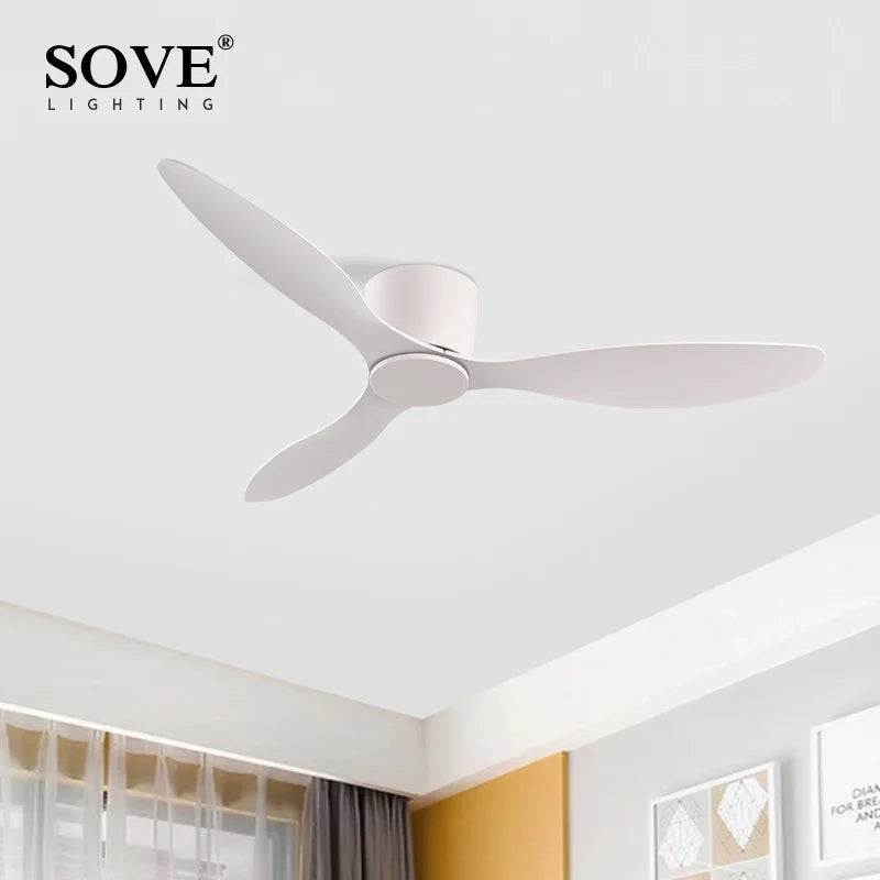 SOVE Ceiling Fans With Remote Control Modern Black White Low Floor DC Motor 30W Simple Ceiling Fan Without Light Home Fan 220V