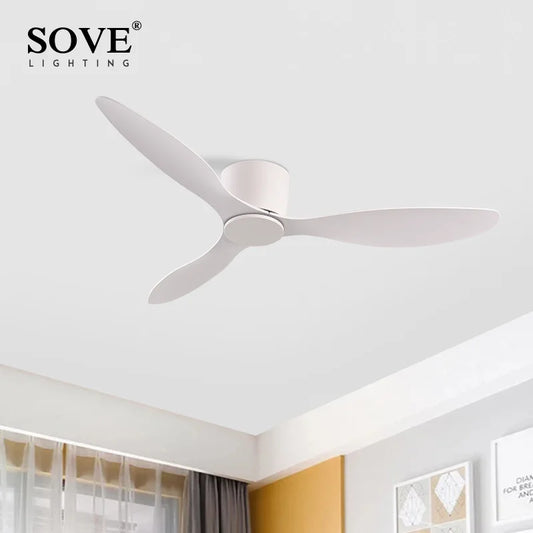 SOVE Ceiling Fans With Remote Control Modern Black White Low Floor DC Motor 30W Simple Ceiling Fan Without Light Home Fan 220V